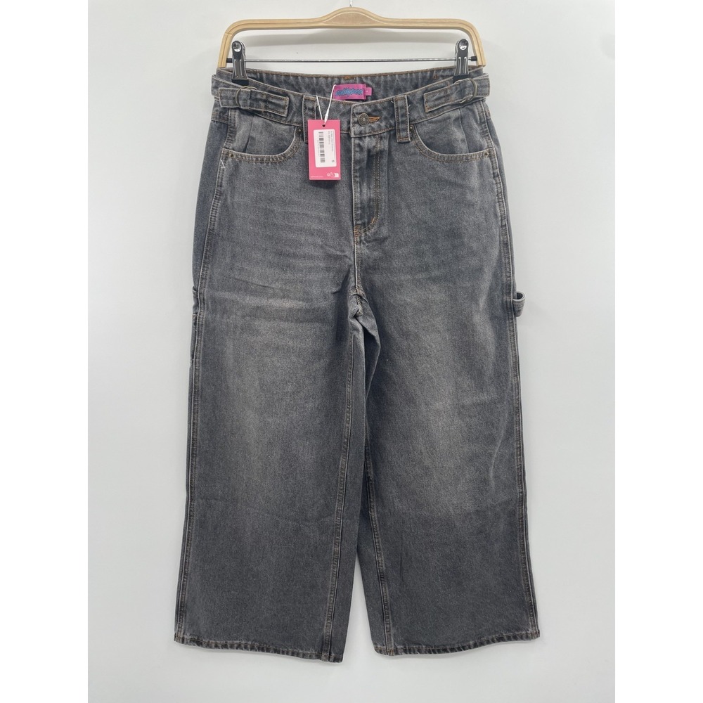 NWT Edikted Wide-Leg Jeans Women's Small Gray Washed Denim High Rise 100% Cotton - Picture 1 of 13